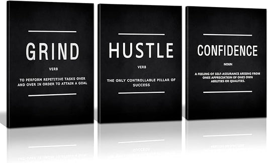 KAWAHONE Motivational Success Canvas Wall Art, Grind Hustle Confidence Wall