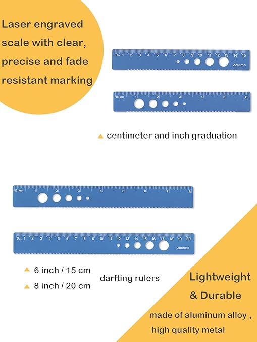 Zotemo Metal Geometry Set, 5-Piece Aluminum Ruler, Math Drafting Ruler Kit Includes Protractor, Triangle Rulers, Straight Rulers-Math Measurement Tools for School and Office Supplies (Blue)