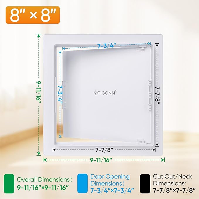 TICONN Access Panel for Drywall, 8 x 8 Inch ABS Plastic Wall Hole Cover Access