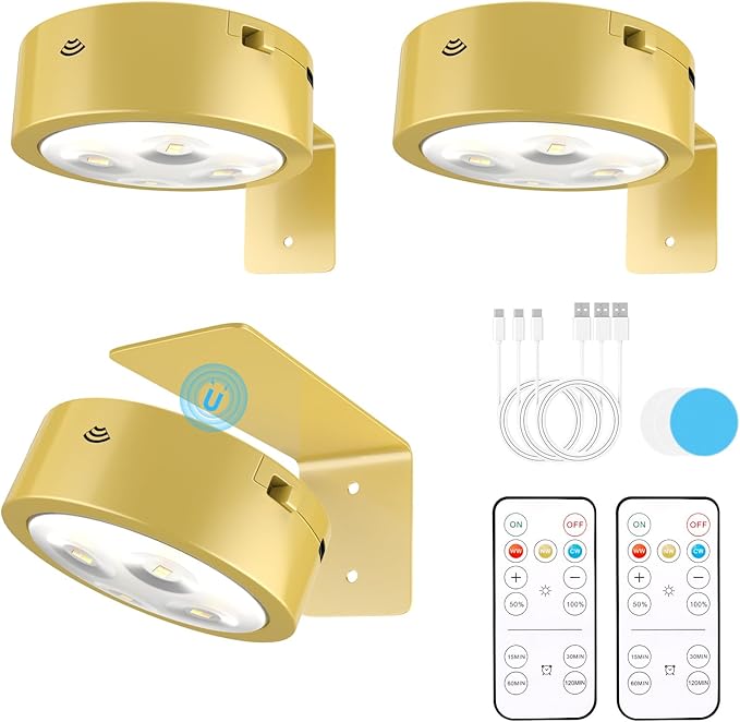 3 Pack Picture Lights for Wall, Rechargeable Battery Operated wall lights