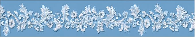 Blue Floral Wallpaper Border 196x4 Inch Peel and Stick Wall Border Elegant