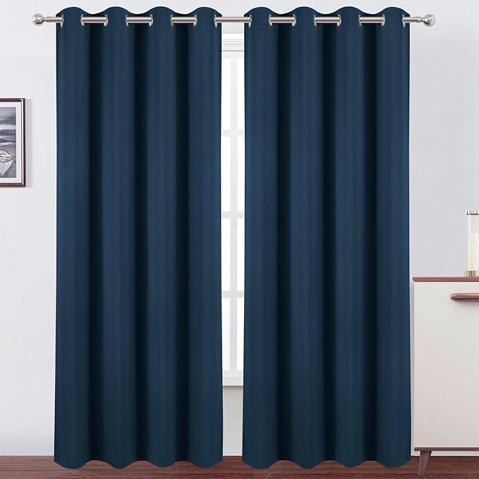 LEMOMO Blackout Curtains 52 x 120 Inch Long Navy Blue Curtains Set of 2 Panels