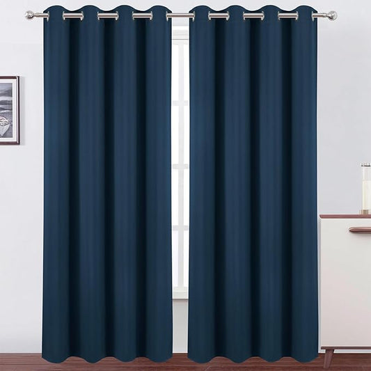 LEMOMO Blackout Curtains 52 x 120 Inch Long Navy Blue Curtains Set of 2 Panels
