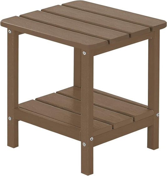 Outdoor Side Table HDPE Small Outdoor End Table Patio Side Tables Square for Backyard Pool Porch Balcony Double Layer Storage, Brown (Wood Grain Finish)