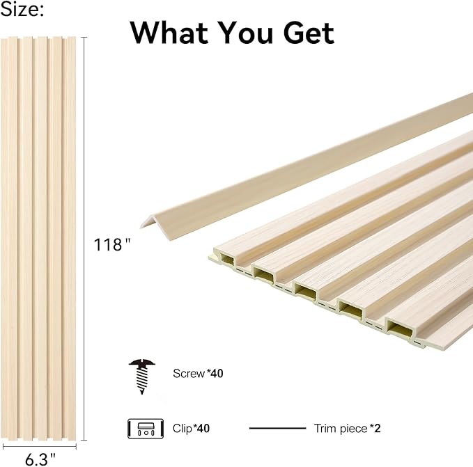 8-Pack WPC Wall Panels 118’’ x 6.3’’ 3D Slat Wall Panel Acoustic Wall Paneling