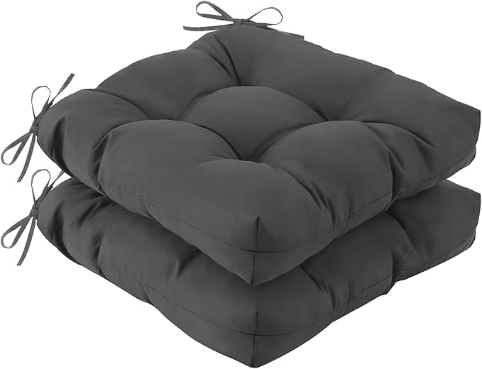 IASEAHK Outdoor Chair Cushions Set of 2, 19" x 19" x 5", Waterproof Outdoor Seat Cushions for Patio Furniture, Fade-Resistant Patio Chair Cushion, Dining Wicker Chair Pads for Porch Garden, Dark Grey