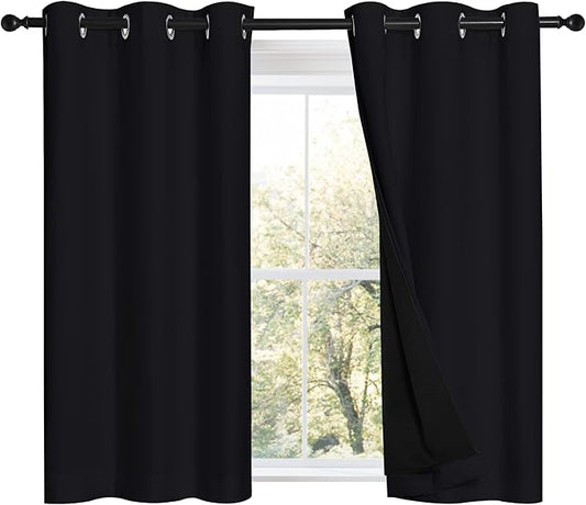 NICETOWN Black 100% Blackout Curtains 45 inches Length, 2 Thick Layers