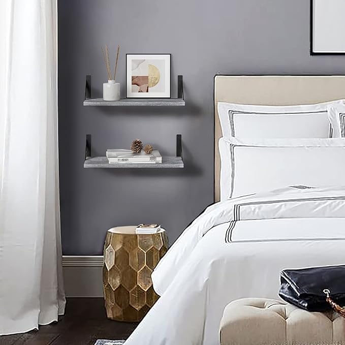 Forbena Grey Floating Shelves for Wall Decor Set of 3, Floating Book Shelves