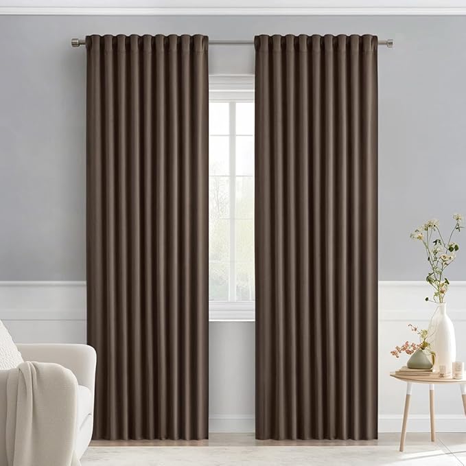 MIULEE Chocolate Brown Back Tab Blackout Curtains 84 Inch Length 2 Panels Set