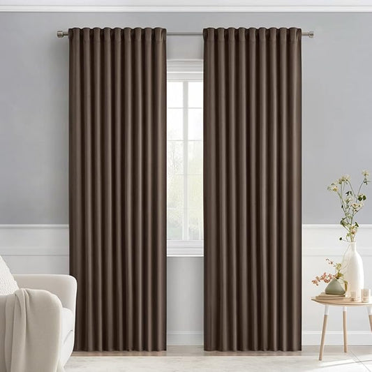 MIULEE Chocolate Brown Back Tab Blackout Curtains 72 Inches Long 2 Panels Set