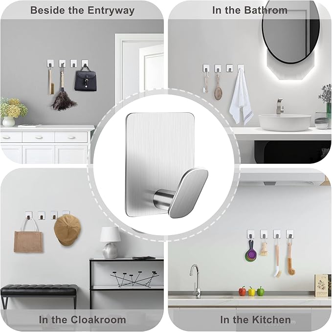 DELITON Adhesive Towel Hooks on Wall: Robe Hooks
