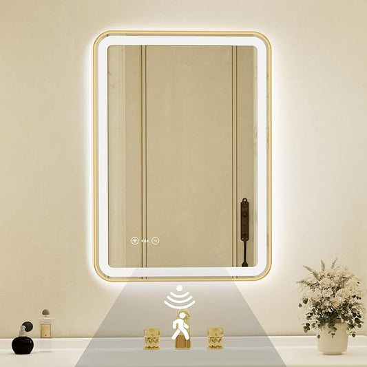 20x28 Inch Gold Framed LED Bathroom Mirror