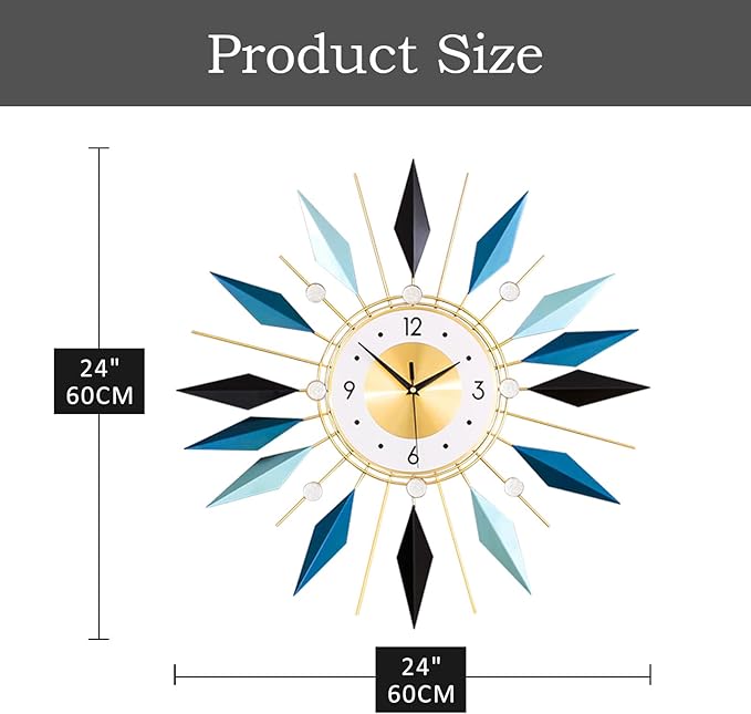 Large Metal Decorative Wall Clocks Silent Non-Ticking, 3D Modern Art Clock Home