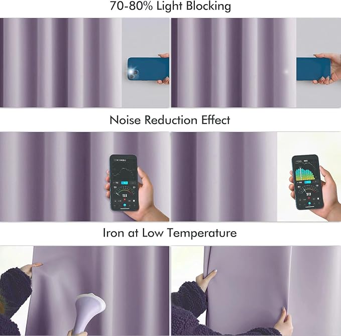 MIULEE Lilac Back Tab Blackout Curtains 90 Inches Long 2 Panels Set