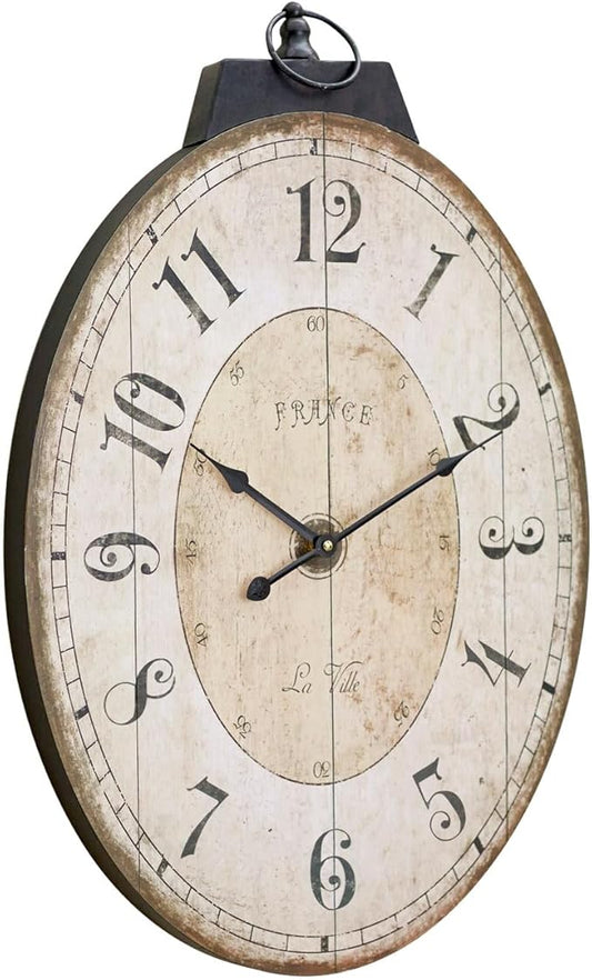 24" H * 18" W Large Oval Wall Clock, Vintage French Decorative Wall Clock