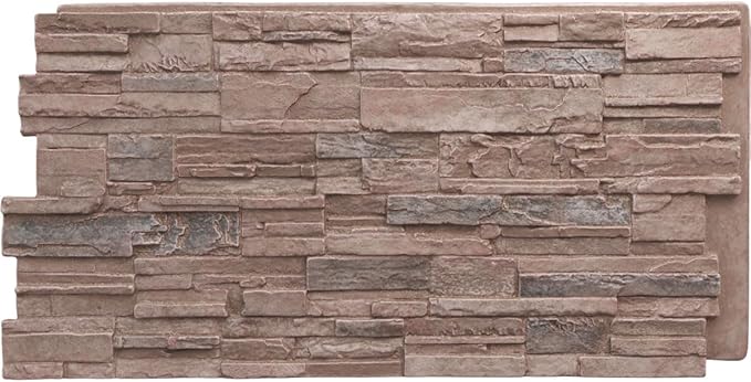 EverStone Cascade Faux Stone Panel, 48 5/8"W x 24 3/4"H x 1 1/4"D, Shasta Color