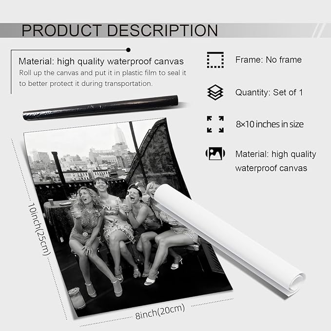 Retro Black And White Woman Canvas Wall Art Fashion Rooftop Party Posters