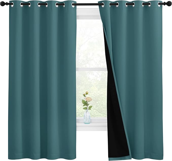 NICETOWN 100% Blackout Curtain Panels, Thermal Insulated Black Liner Curtains