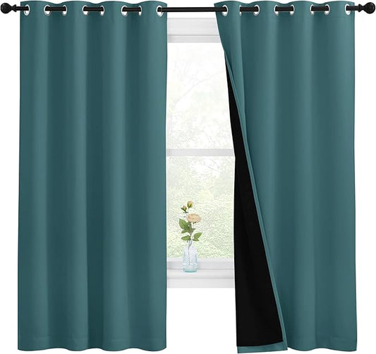 NICETOWN 100% Blackout Curtain Panels, Thermal Insulated Black Liner Curtains