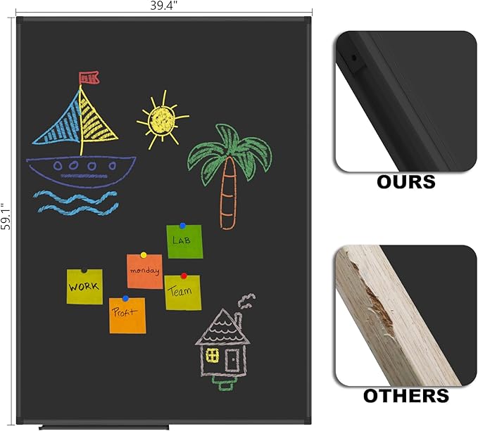 Lockways Magnetic Chalkboard 60 x 40 Inches, Aluminum Frame Large Blackboard