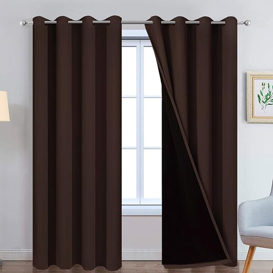 Yakamok Blackout Curtains 96 Inches Long, 2 Thick Layers Grommet Top Thermal