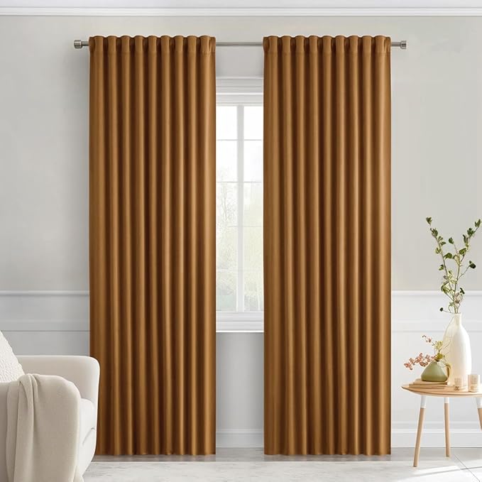 MIULEE Golden Brown Back Tab Blackout Curtains 84 Inch Length 2 Panels Set