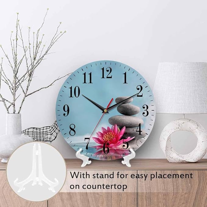 Mxocom Meditation Wall Clock Water Lily and Zen Stone Natural Still Relax 10