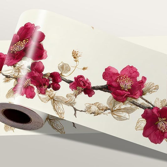 Cherry Blossom Wallpaper Border 196x4 Inch Red Flower Peel and Stick Wall