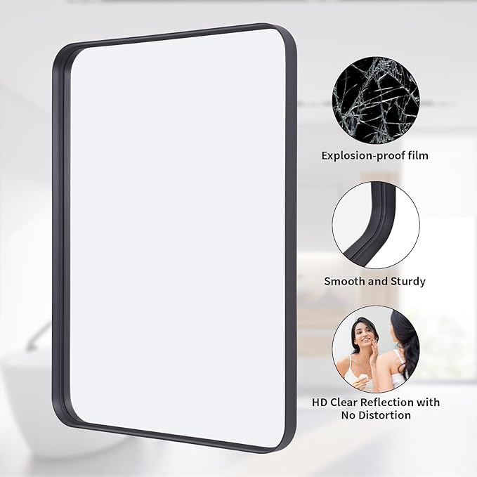 VooBang Bathroom Mirror 24x36 inch, Modern Round Corner Bathroom Vanity Mirror