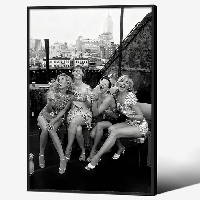 Retro Black And White Woman Black Framed Wall Art Fashion Rooftop Party Posters