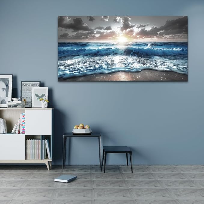 hyidecorart Large Wall Art For Living Room Modern Wall Decor For Office Blue