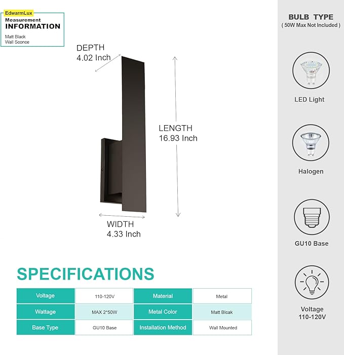 Edwarmlux Indoor Wall Sconces, Modern Wall Lights, Up and Down Wall Mount Light