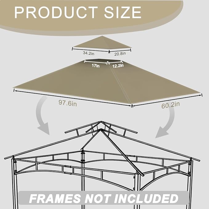 Grill Gazebo Replacement Roof, 5x8ft Outdoor BBQ Gazebo Canopy Cover, Double Tiered Grill Gazebo Replacement Roof for #L-GG001PST-F