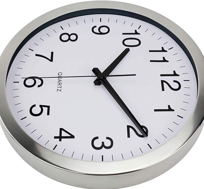 SIN&MI Wall Clock Metal Frame Glass Cover Non-Ticking Number Quartz Wall Clock