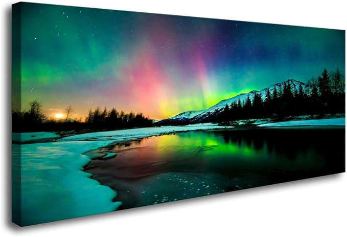 S01950 Wall Art Aurora scenery Painting on Canvas Stretched and Framed Canvas