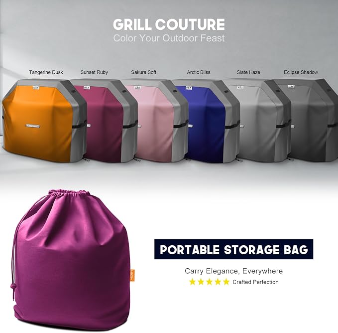 LIBZAKI Grill Cover 420D Waterproof, Weather Resistant, Rip-Proof, Anti-UV, Fade Resistant,Gas Grill Cover for Weber,Char Broil,Nexgrill Grills, etc.48 inches-Fuchsia/Gray