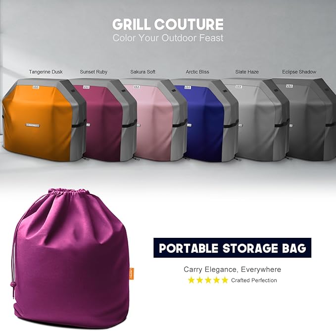 LIBZAKI Grill Cover 420D Waterproof, Weather Resistant, Rip-Proof, Anti-UV, Fade Resistant,Gas Grill Cover for Weber,Char Broil,Nexgrill Grills, etc.60 inches-Fuchsia/Gray