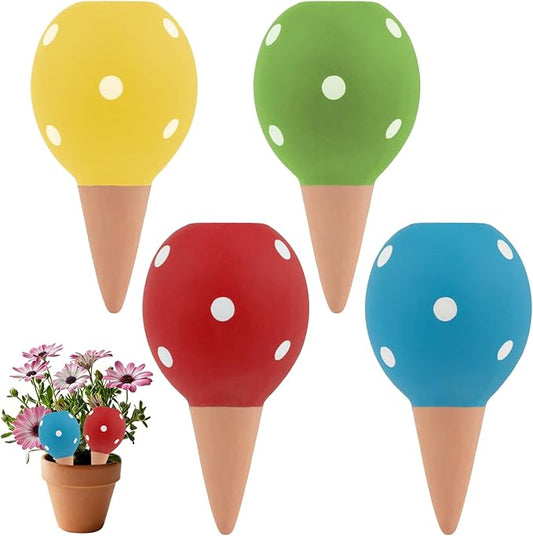4 Pack Terracotta Watering Spikes, Vacation Self-Watering Planters Devices, Continuous Moisture with Slow Release Watering System Small Ball Shape