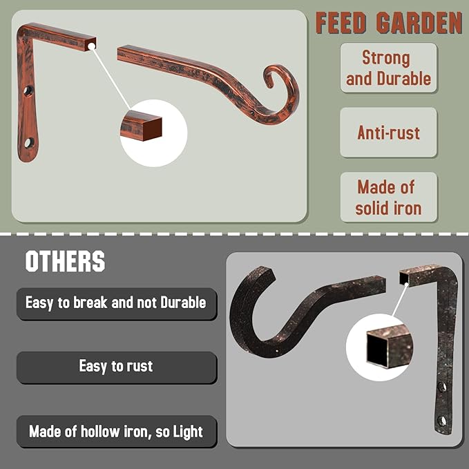 FEED GARDEN 2 Pack 10 Inch Hanging Plant Bracket Wall Hooks Decorative Plant