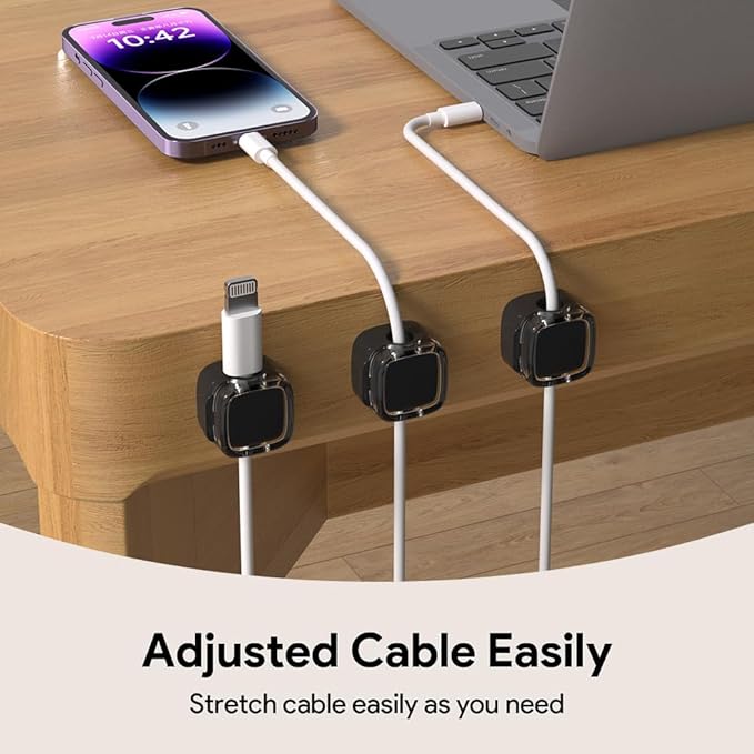 Magnetic Cable Clips, Adjustable Cord Holder Management, Adhesive Wire Keeper Organizer for Home Office Desk Phone PC Car Wall Desktop Nightstand Appliance (9-Pack Black Crystal)