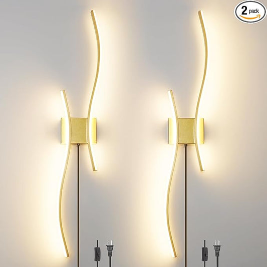 Daunton Modern Gold Plug in Wall Sconces Set of 2