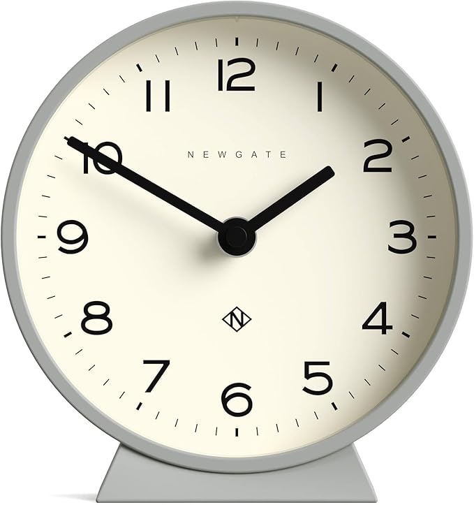NEWGATE® M Mantel Echo Desk Clock | Modern Round Design | Posh Gray | Easy to Read Numbers | Contemporary Style for Desk, Table, Shelf or Bedside