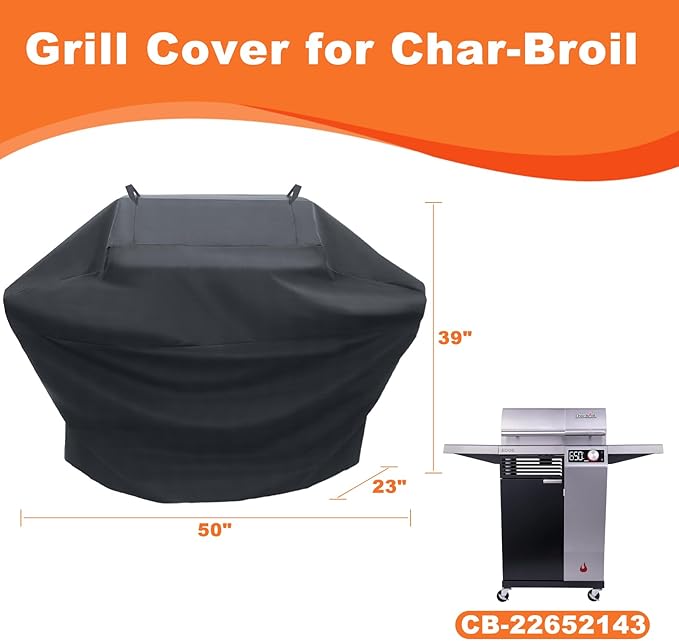 Grill Cover for Charbroil 22652143 Edge Electric Grill, 50 inch for Charbroil 2 Burner Grill, 600D Heavy Duty Waterproof Cover for CharBroil and Smokers Up to 49 Inches Wide