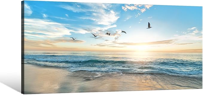 Goldfoilart Ocean Beach Sunset Canvas Wall Art