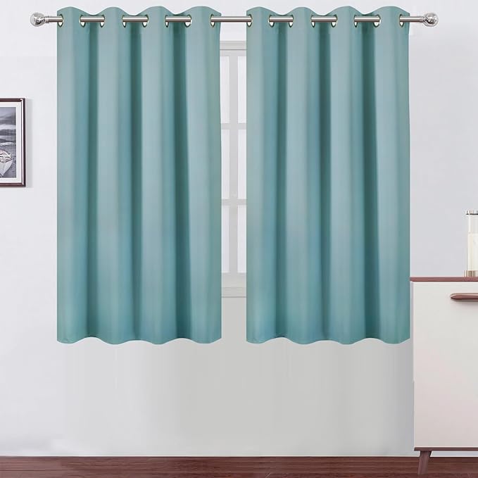 LEMOMO Blackout Curtains 66 x 54 Inch Long Stone Blue Curtains Set of 2 Panels