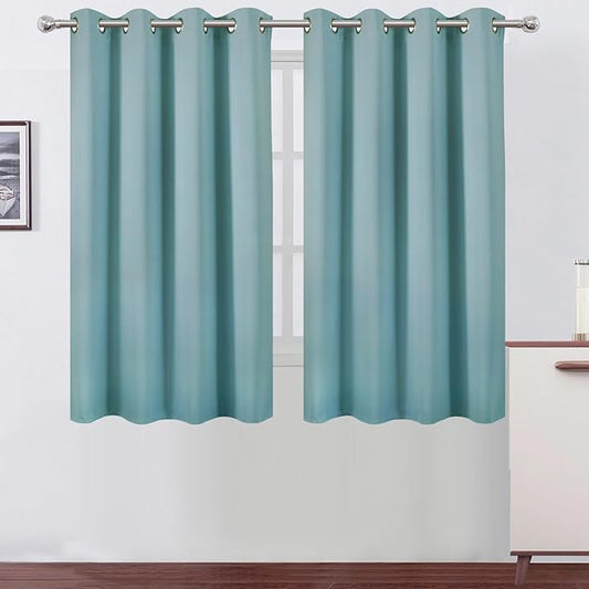 LEMOMO Blackout Curtains 66 x 54 Inch Long Stone Blue Curtains Set of 2 Panels