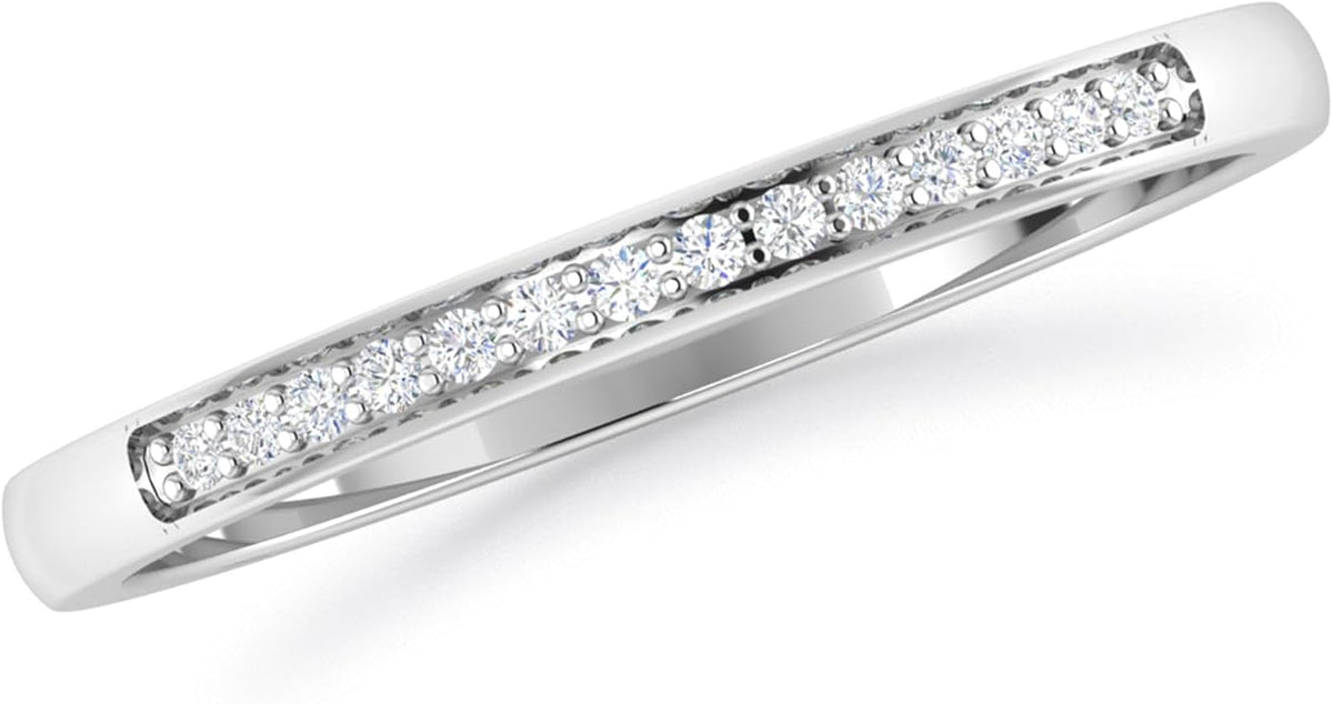 Inspereza 1/10 Carat 10kt Gold Round Diamond Petite Wedding Anniversary Stackable Band. (H-I Color, I2-I3 Clarity)