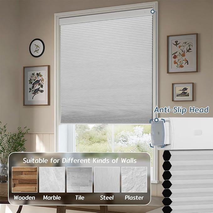 SEEYE No Drill Cordless Cellular Shades, Thermal Insulated Noise Reduction