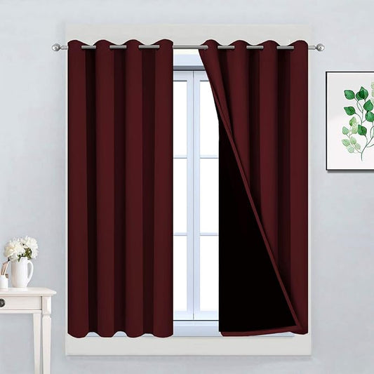 Yakamok 100% Blackout Curtains for Bedroom, Thermal Insulated 2-Layer Lined