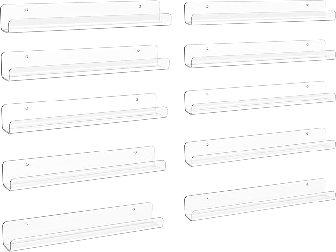 upsimples 10 Pack Clear Acrylic Shelves, 1.7" x12" Clear Wall Shelves